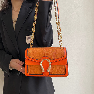 Chain Crossbody Women's Bag Double Compartment Small Square Bag 2025 New Crocodile Pattern Gold Bright Bag Simple Fashion Trendy Bag