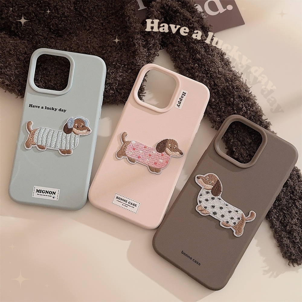 ins suéter bordado cachorro 15pro max manzana 16 caso de teléfono estereoscópico iphone 14 aplica 13 silicona 17