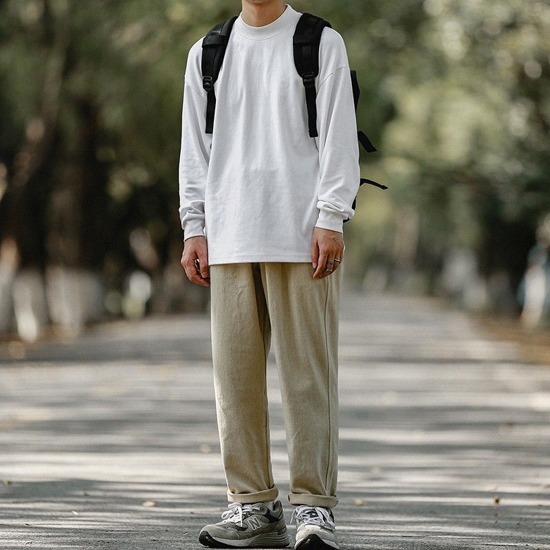 SHX pesado puro algodón 420g ancho lavado japonés hombres de manga larga Camiseta medio cuello alto primavera camisa de fondo pareja Moda