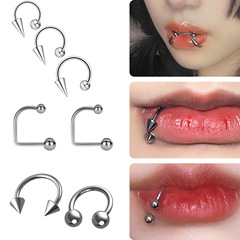 Minimalist Gothic Lip Ring, Western Style, Stainless Steel U-shaped Lip Ring, Horsehoe Rod Lip Clip, Pointed Cone C-Ring, Cross-border Accessory