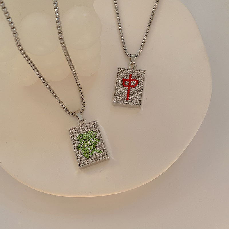 New Creative China-Chic Hip Hop Mahjong Full Diamond Red Hair Necklace Men and Women's Personalized Streets Versatile_voghion.com
