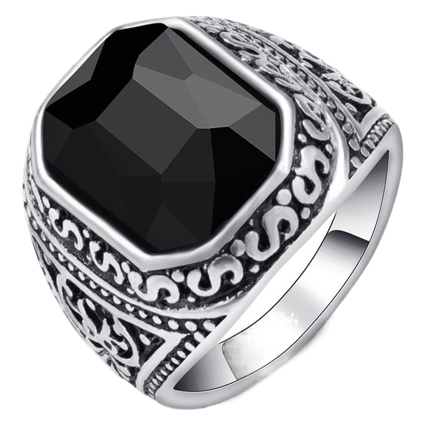 Anillo retro unisex con piedra decorativa, estilo europeo/americano, para parejas, venta al por mayor directa de fábrica.