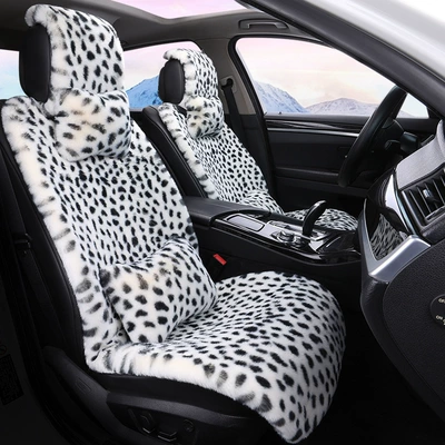 Winter, Thickened Leopard Print Faux Rabbit: Multi-function pad - light-beige-front-row-single-seat-luxury-version
