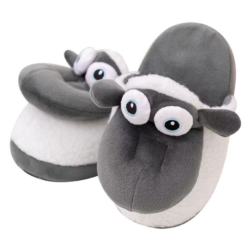Zapatillas de oveja con boca abierta original lindo felpa de algodón zapatillas de invierno cálido hogar zapatillas estudiante dormitorio