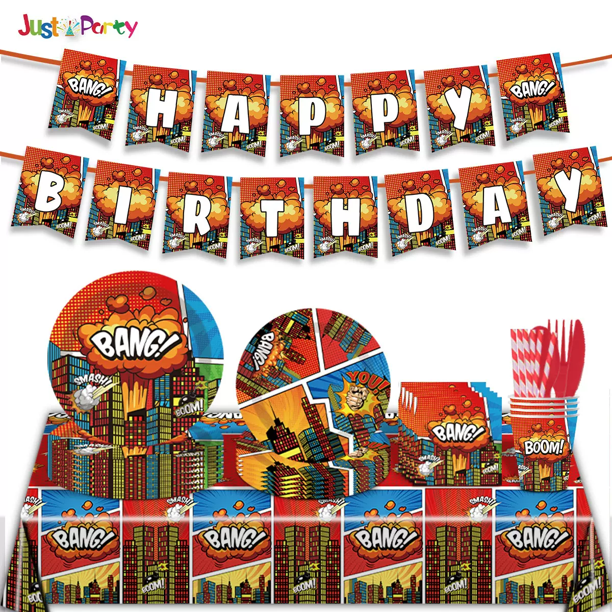 跨境超级英雄城市主题节日派对装饰纸盘纸杯纸巾桌布一次性餐具