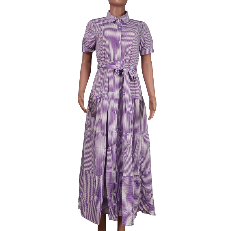 Women's Regular Dress Simple Style Standing Collar Printing Short Sleeve Stripe Maxi Long Dress Daily display picture 3