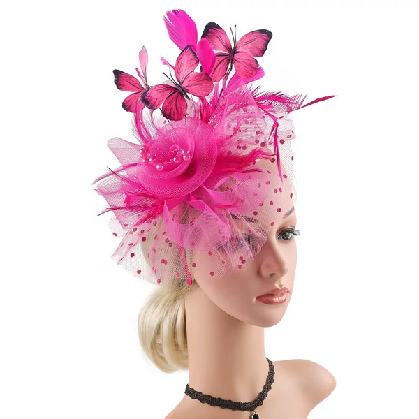 New Bride Butterfly Headwear Feather Flower Retro Veil Headwear Topper Hat Ball Horse Racing Festival Headwear Hair Accessories