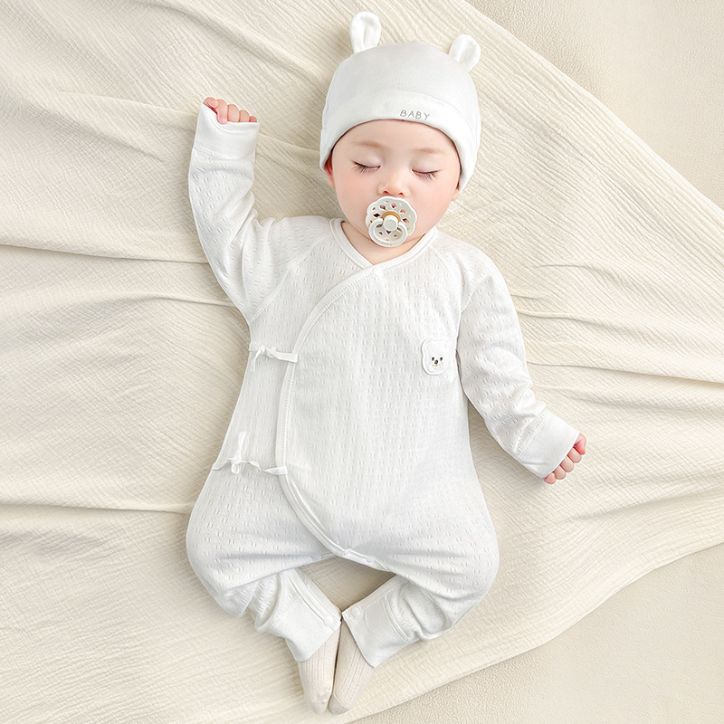 Ropa de bebé recién nacido para primavera y otoño, pelele estilo monje de algodón puro, capa base fina para 0-3 meses, mono para bebé recién nacido.