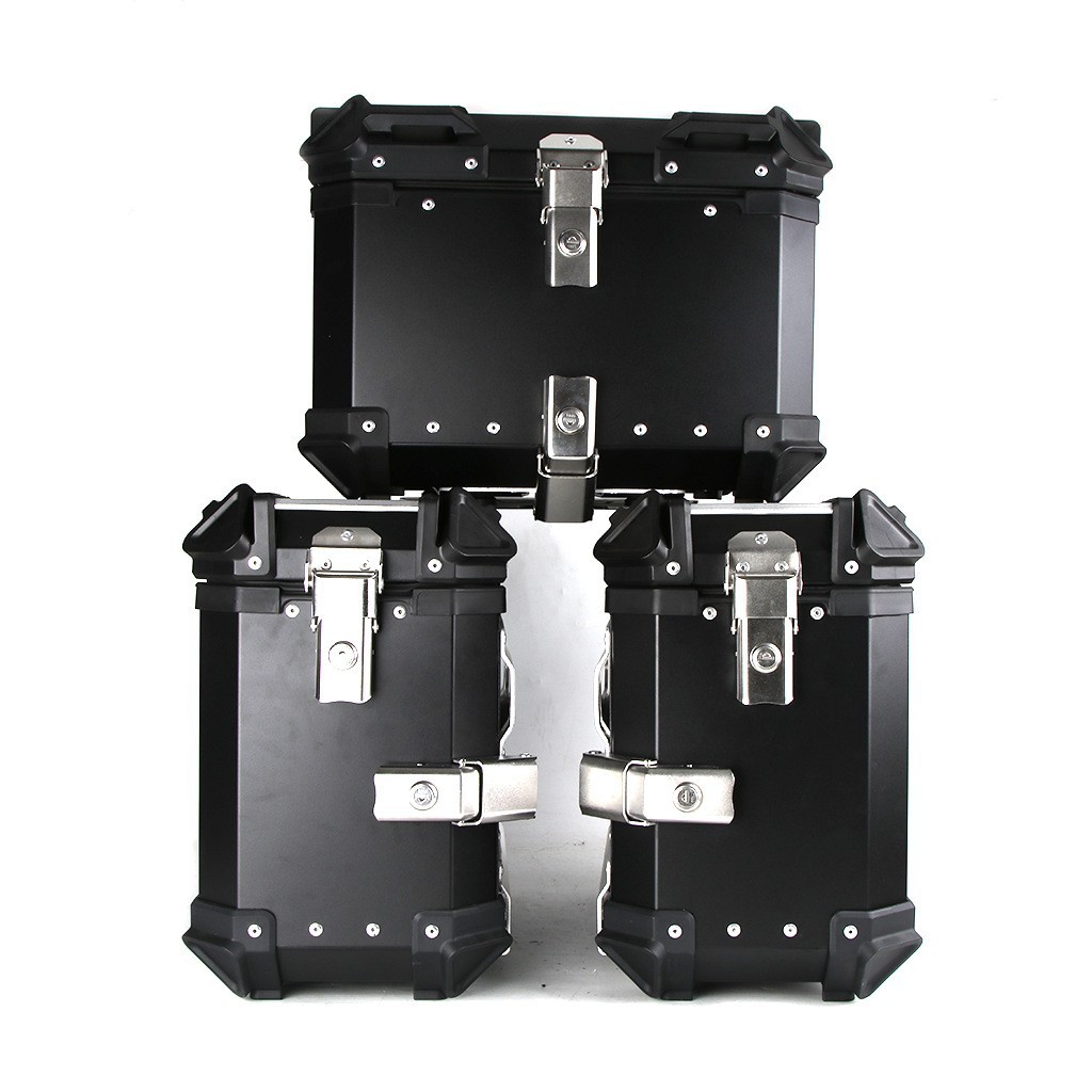 Motocicleta 38L caja lateral de viaje tres cajas estampado X tipo de aleación de aluminio maletero eléctrico desmontaje rápido caja de almacenamiento