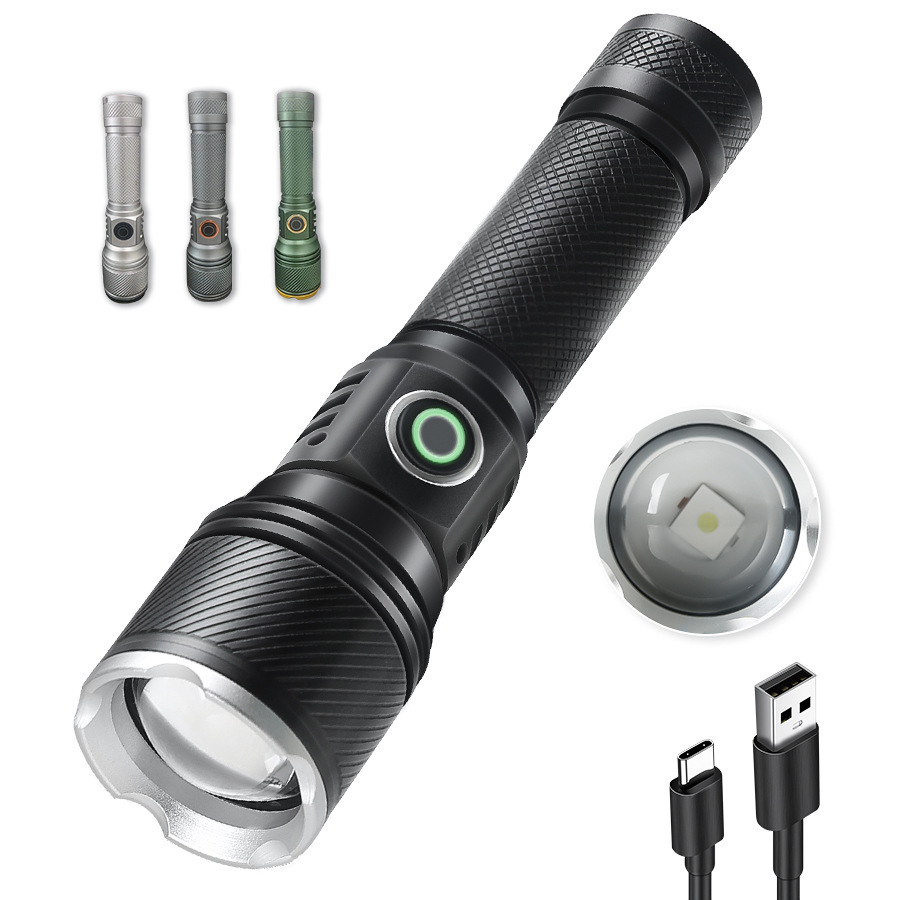 Ventas transfronterizas de láser blanco de carga directa luz brillante linterna de luz superbrillante al aire libre de alta potencia de carga de linterna LED