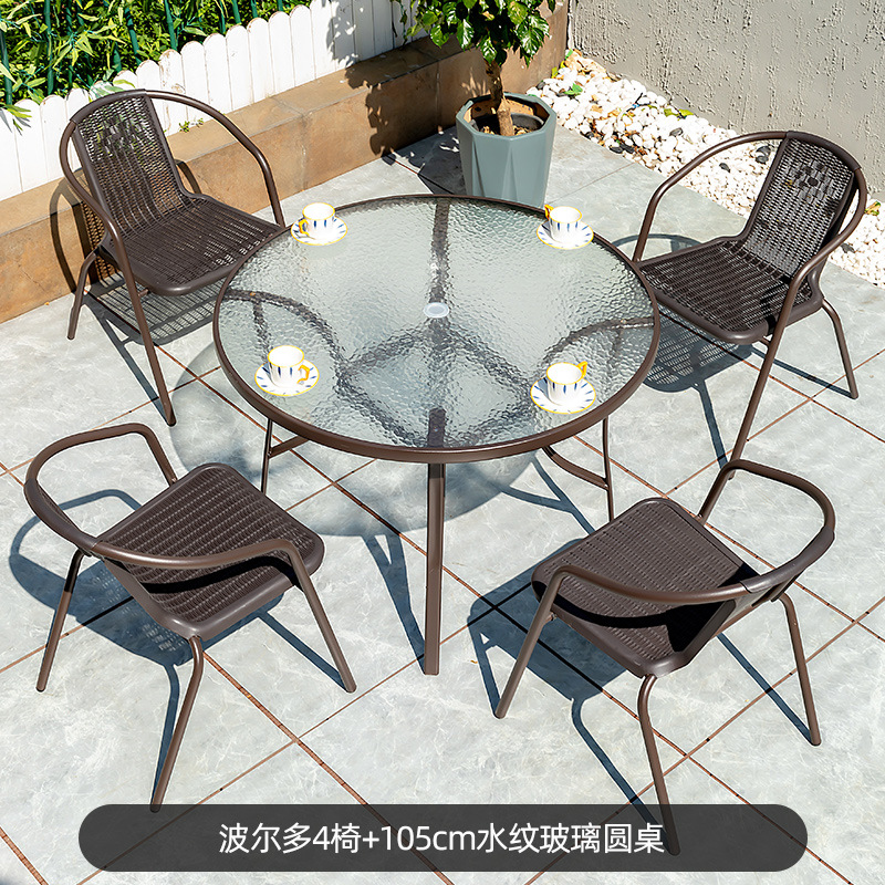 Juego de mesa y sillas de patio de hierro forjado con sillas de mimbre, para jardín