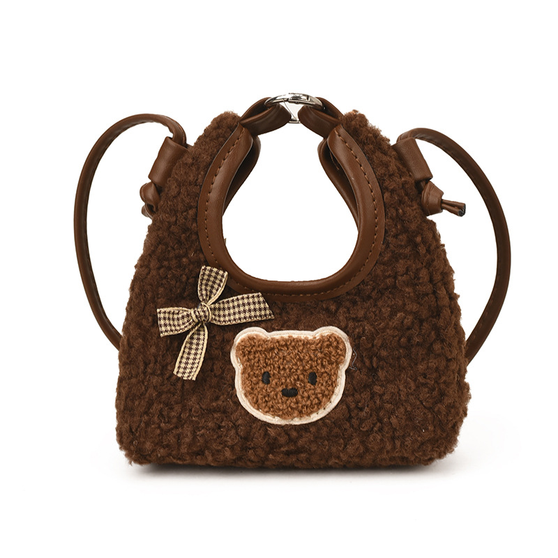 Otoño y invierno lindos bolsos de peluche para niños de dibujos animados osos arco niñas bolsos de hombro mini bolsos de bebé