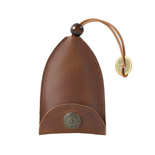 Patriotic Cowhide Car Keychain Small and Simple Personality Handmade Crazy Horse Leather Key Bag Fashionable Leather Protective Cover