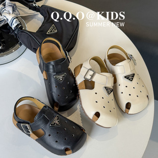 QQO Children's Shoes 2025 Summer New British Style Boys and Girls Birkenstocks Shoes Beach Shoes Children's Genuine Leather Hango Sandals
