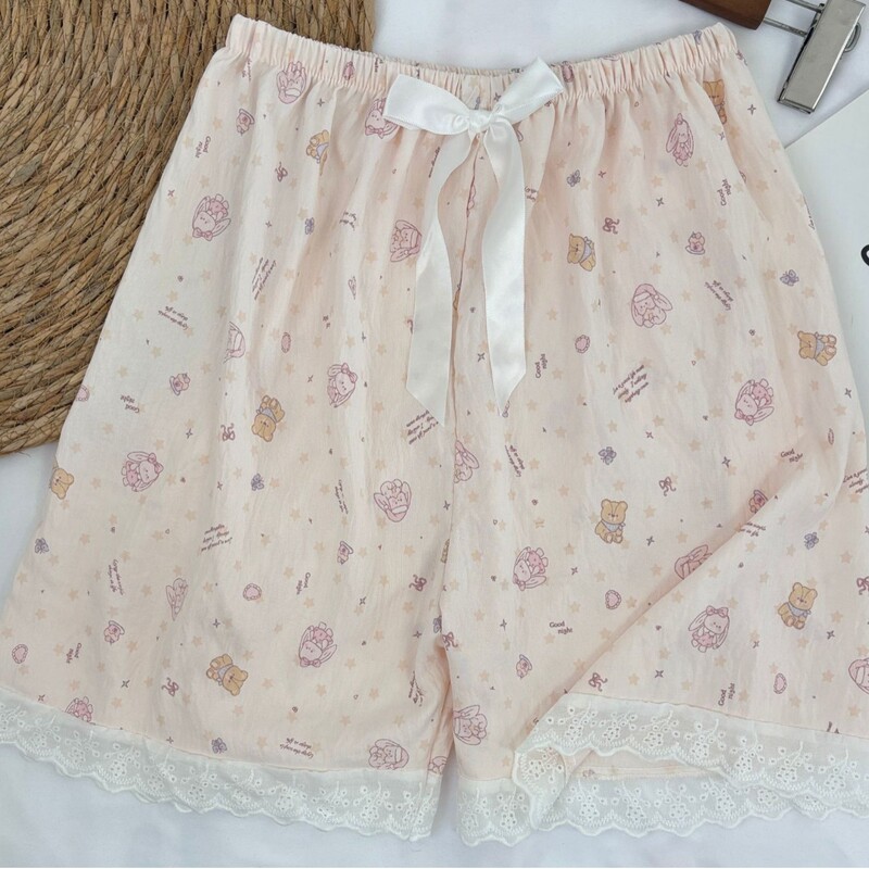 Summer New Style Cloud Cotton Women's Sleep Pants with Lace Trim, Soft Elastic Waistband, Home Wear, Can Be Worn Outside, Thin Shorts for Home Use Summer New Style Cloud Cotton Women's Sleep Pants with Lace Trim, Soft Elastic Waistband, Home Wear, Can Be Worn Outside, Thin Shorts for Home Use
