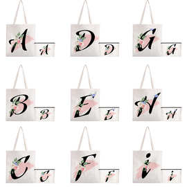 跨境新款26个英文字母托特包化妆包套包花卉字母包帆布包手提袋