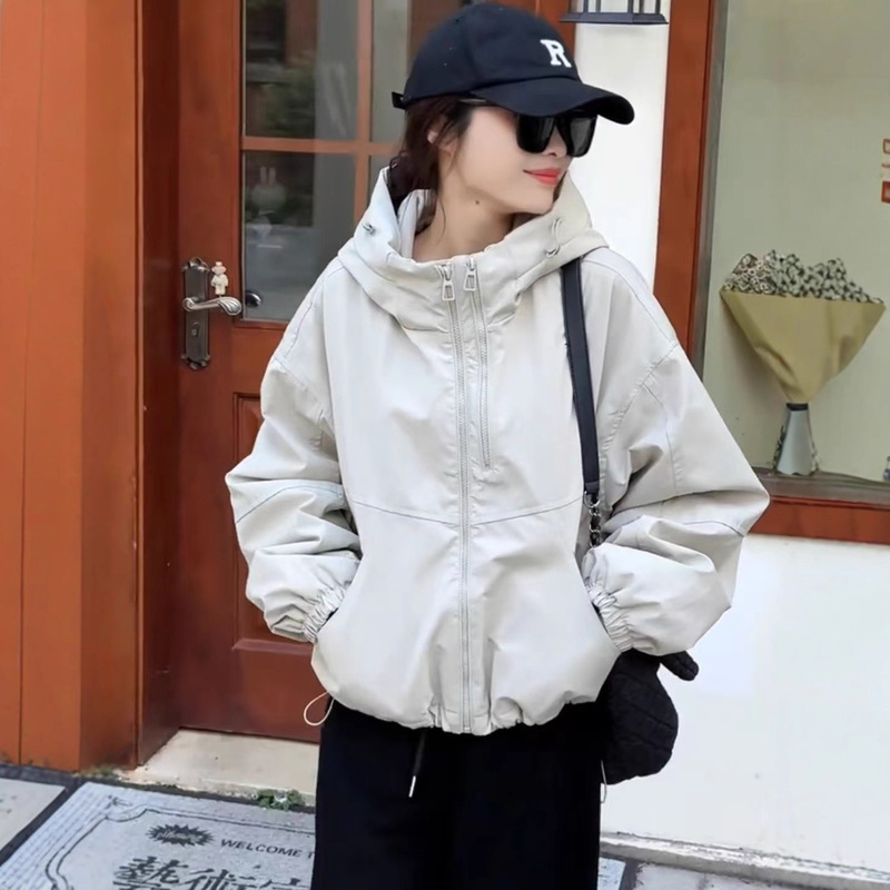 Double Zipper Hooded Quilted Thickened Short Jacket for Women, Autumn and Winter New Style, Petite Loose Slimming Windbreaker Top