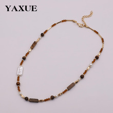 美拉德时尚复古天然石手工串珠高级感女项链小众设计锁骨链颈链