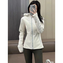 带钢印lulu原标软壳冲锋衣Cross运动外套连帽女健身加绒保暖防风