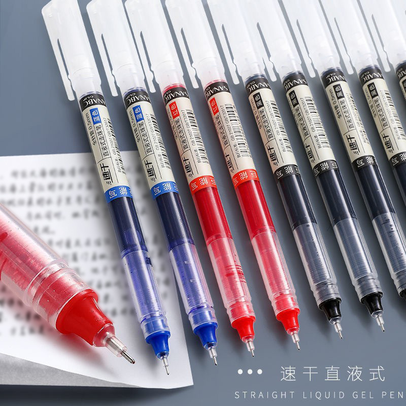 Straight Liquid Ball Pen Creative Stationery Student Signature Pen Gel Pen Quick-Drying 0.5mm Red and Black Needle Pen