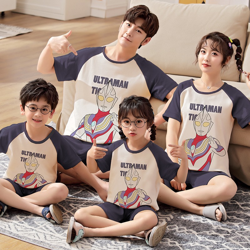 Parent-Child Pajamas, Pure Cotton, Summer, Boys and Girls, Family of Four, Mother and Daughter, Round Neck, Comfortable, Outerwear, Home Wear Set, Short Sleeves Parent-Child Pajamas, Pure Cotton, Summer, Boys and Girls, Family of Four, Mother and Daughter, Round Neck, Comfortable, Outerwear, Home Wear Set, Short Sleeves