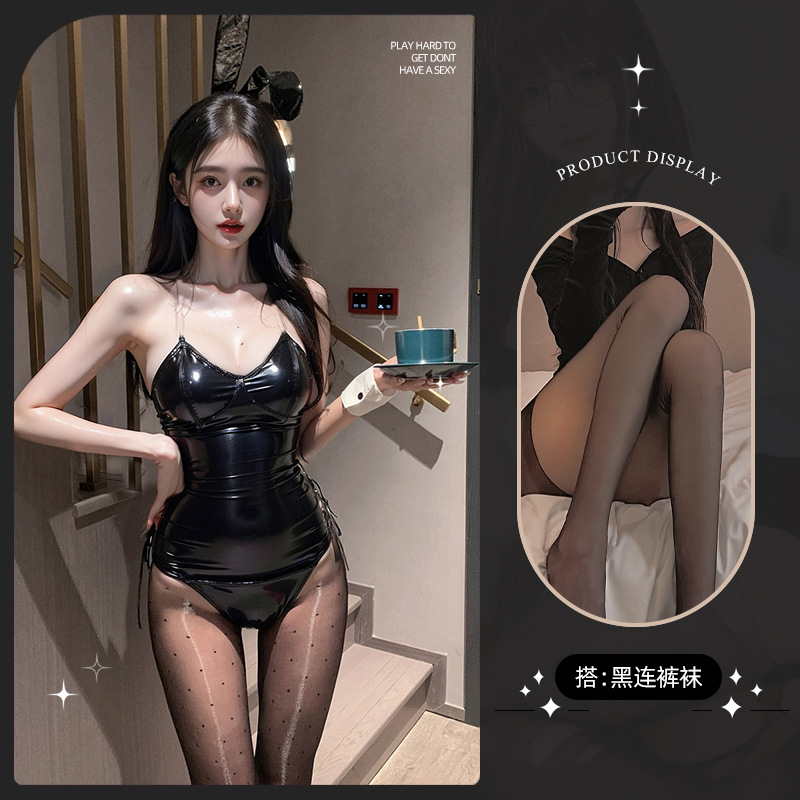 토끼 여성 세트 [헤어밴드 점프 수트 팔찌] 블랙 팬티 스타킹