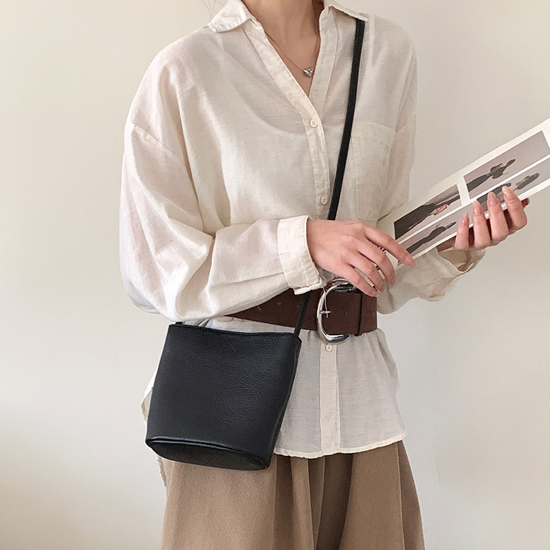 Casual Bucket Bag 2026 New Arrival Top Grain Cowhide Shoulder Crossbody Bag Genuine Leather Women's Soft Leather Commuter Small Bag - Thumbnail 4
