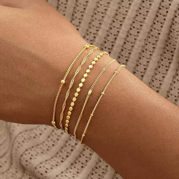 Cross-border Amazon bestseller: Gold five-piece adjustable bracelet set for women, eco-friendly, multi-layered, minimalist, elegant jewelry