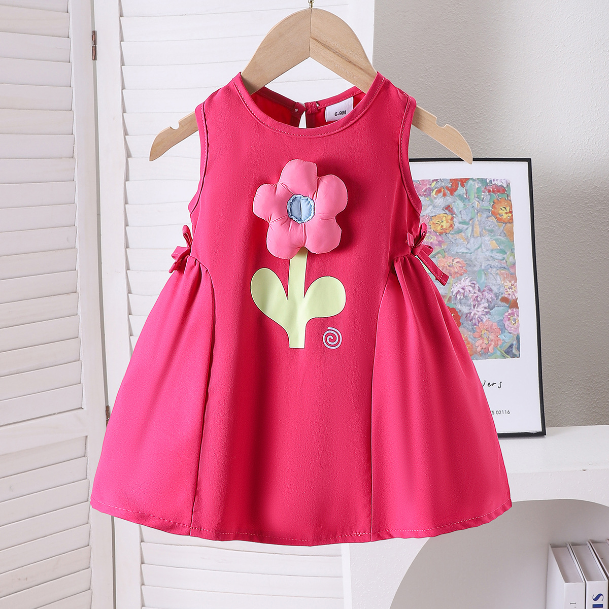 Mädchen Rosenkleid Mit Blumenstickerei Und Puffärmeln_voghion.com
