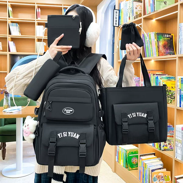 New High-Looking College Student Backpack for Women, Versatile, Burden-Reducing Backpack, Large-Capacity Spine-Protecting Lightweight Nylon Backpack