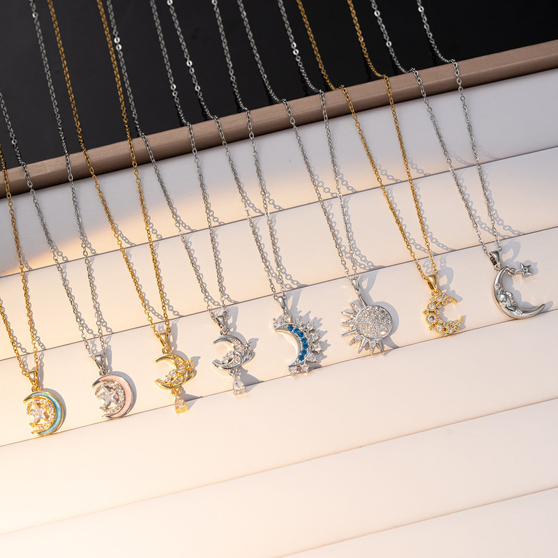 Women's Cross-border Star Crescent Moon Necklace European and American Retro Korean Style Simple Fashion Niche Design Clavicle Chain Women's Cross-border Star Crescent Moon Necklace European and American Retro Korean Style Simple Fashion Niche Design Clavicle Chain
