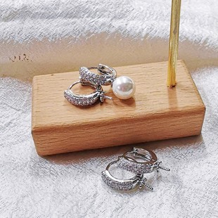 Micro inlaid zircon round earrings accessories fashion niche design sense pearl jade earrings accessories DIY accessories