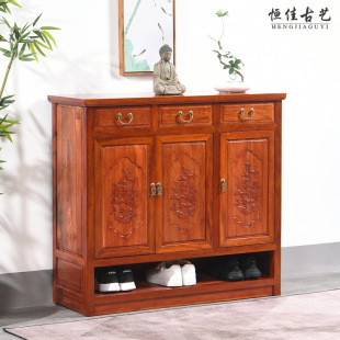 Shoe cabinet mahogany redwood full solid wood storage cabinet antique mahogany breathable cabinet household screen door shoe cabinet hall