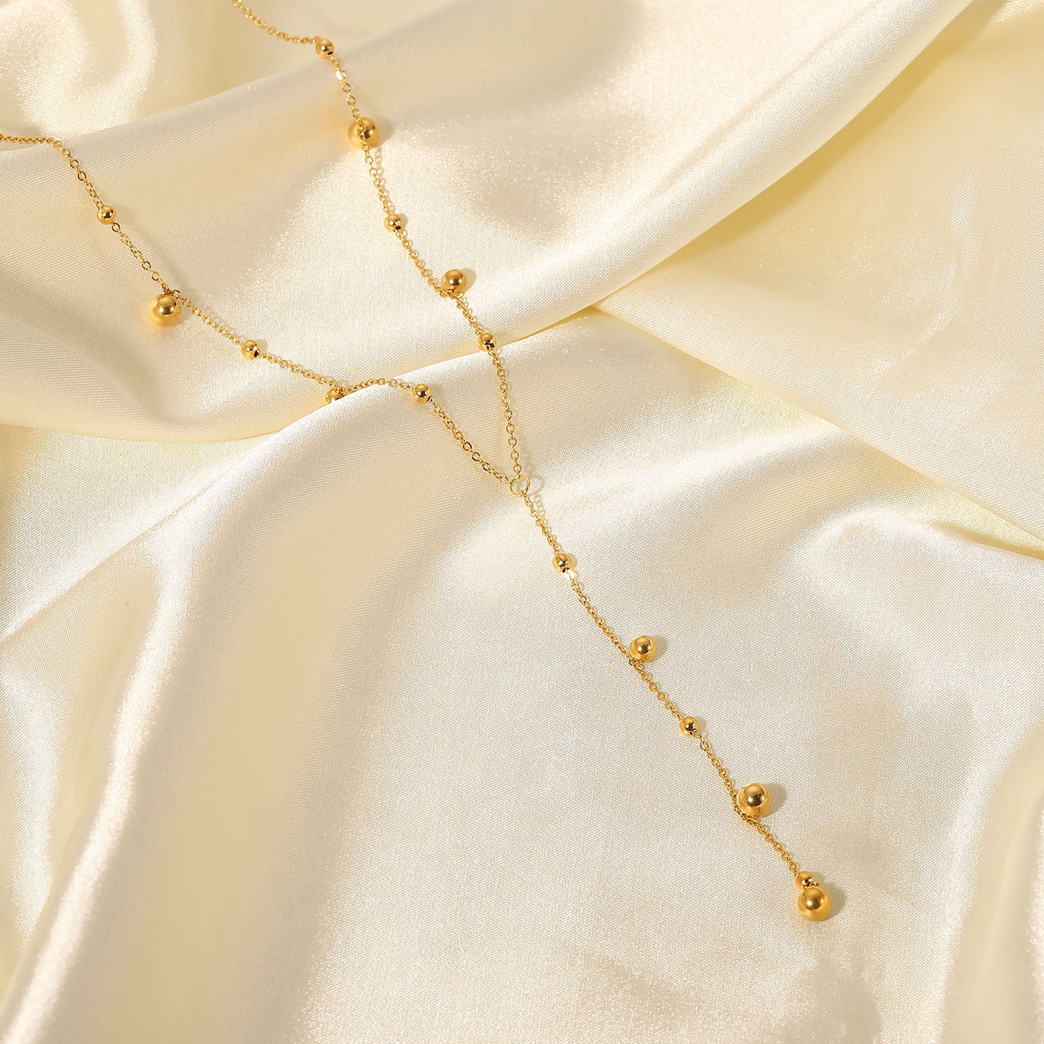 304 Stainless Steel Material 18K Gold Plated 304 Stainless Steel PVD Coated Solid Color Plating Cable Chain Y-Necklace Lariat Necklace