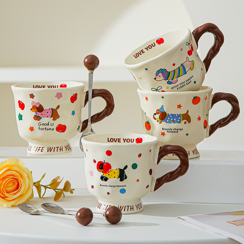Creativo lindo salchicha cerámica taza taza de pareja taza de agua taza de café casera regalo de cumpleaños para amigos