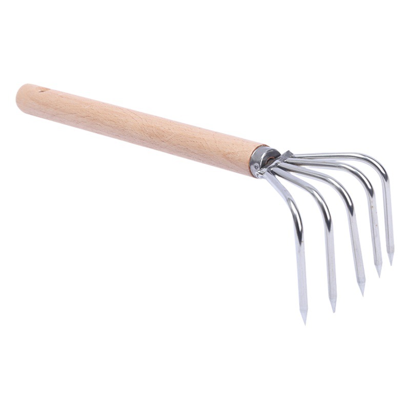 Multi-funcional rastrillo mango de madera al por mayor herramienta de captura de mar almeja rastrillo playa excavación cáscara palillos frescos palillos gancho