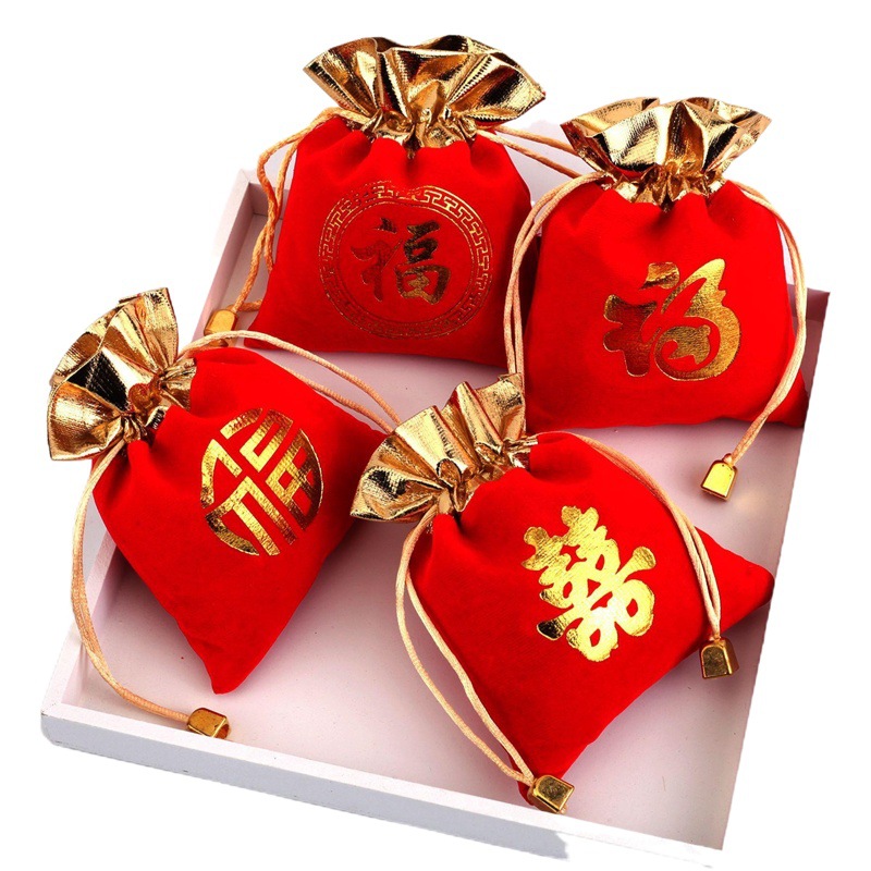 Bag bag wholesale red velvet bag pull strap jewelry bag Buddha beads lucky bag brocade bag play hand string velvet bag