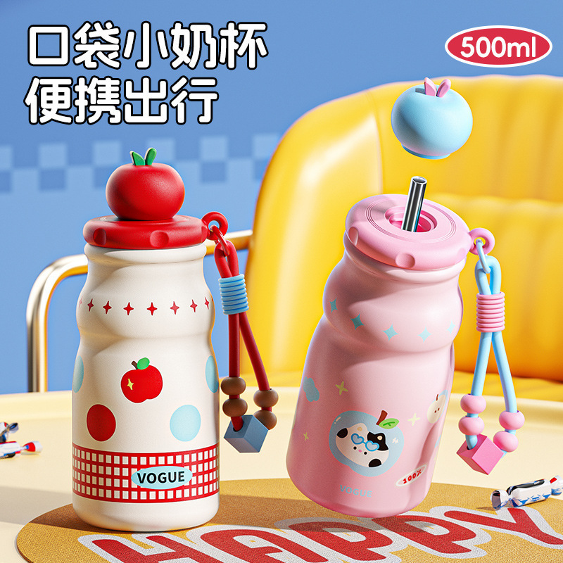 Apple encantadora taza de aislamiento de agua de regalo de cumpleaños para mujeres, taza de bolsillo para estudiantes, botella de paja portátil de dibujos animados