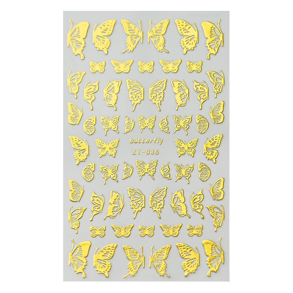 Venta caliente transfronteriza de uñas pegatinas de mariposa delgada dorada láser oro y plata mariposa adhesivo autoadhesivo decoración de uñas calcomanías
