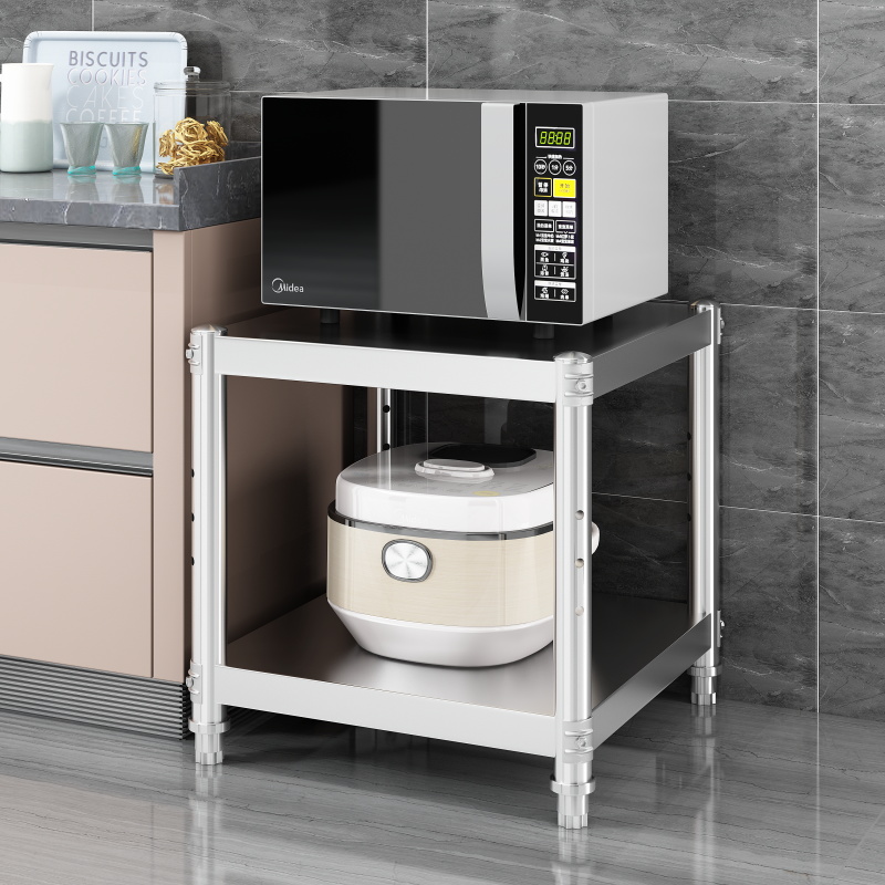 스테인레스 스틸 바닥 스탠딩 사각형 스토리지 랙 50 높이 2 층 주방 전자 레인지 랙 더블 레이어 오븐 빈 랙 Xizhijin