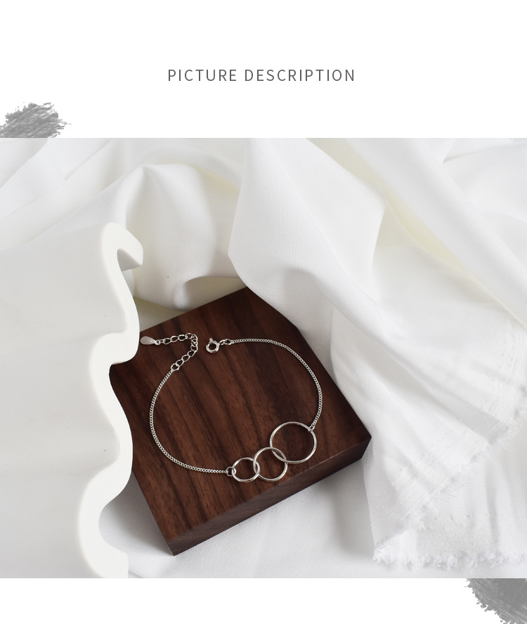 Linglang S925 Sterling Silver Bracelet Adjustable Charm Circle Bracelet Silver Jewelry Gift for Women