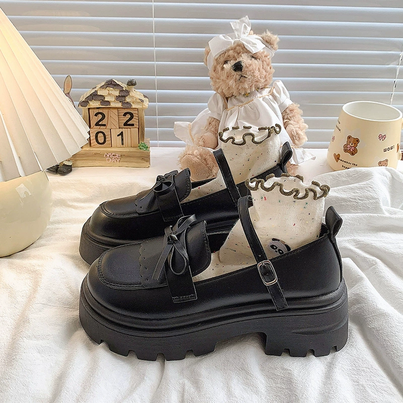 Женские туфли Мэри Джейн на толстой подошве с французским бантом, лето 2025, новая британская модель, универсальные лоферы на толстом каблуке