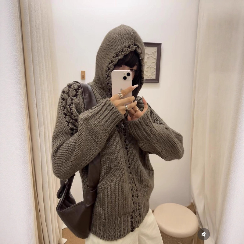 [Limited Time Special Offer] Openyy Knitted Hoodie 25 Autumn/Winter New Style Simple Patchwork Handmade Crochet Zipper Open