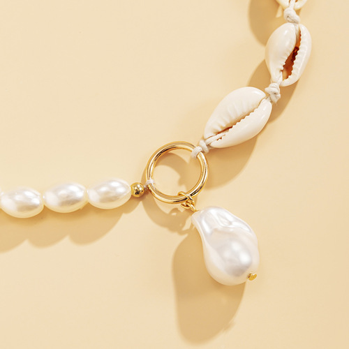 European and American cross-border jewelry, summer creative shell imitation pearl necklace for women, simple special-shaped versatile pendant necklace