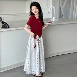 女童夏季套装2025新款儿童洋气时髦短袖裙裤两件套女孩大童夏装潮