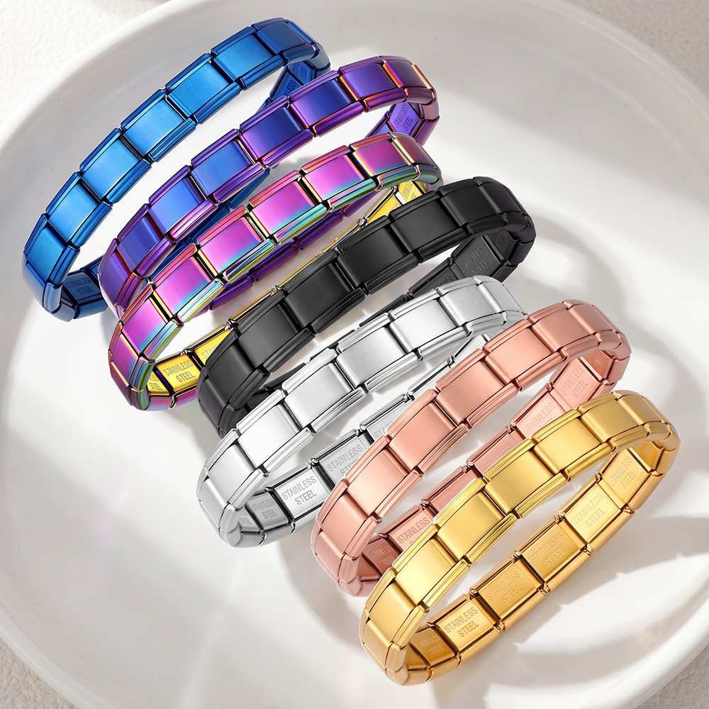 チタン鋼真空真金IPメッキイタリアンモジュールブレスレット基礎弾性バンドチェーンItalian Charm