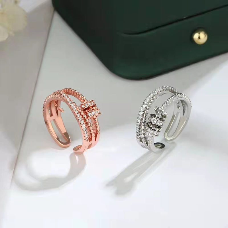 Cross-border Amazon Hot Selling Fashion Ring Anxiety Relieve Stress Rotating Bead Ring Female Zircon