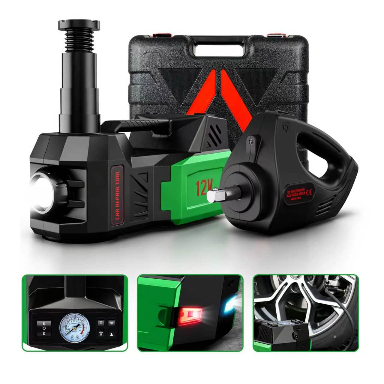 5T Electric Hydraulic 0kg Jack Wrench 5-in-1 Car Air Compressor LED Lighting Emergency Multi-Function Tire Changing Tool
