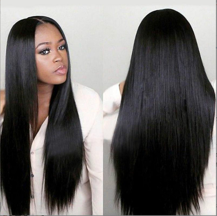 Cross-Border European and American Export Wig Wig Women's Fashion Face-Shaping Black Long Straight Hair Middle Parted Straight Hair Jiafa Hair Set Wholesale