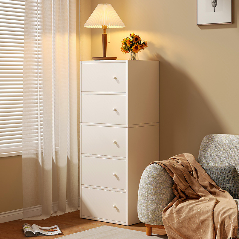 Salón de estar de viento de crema junto al sofá armario de almacenamiento armario de almacenamiento armario de dormitorio armario pequeño armario de cajón